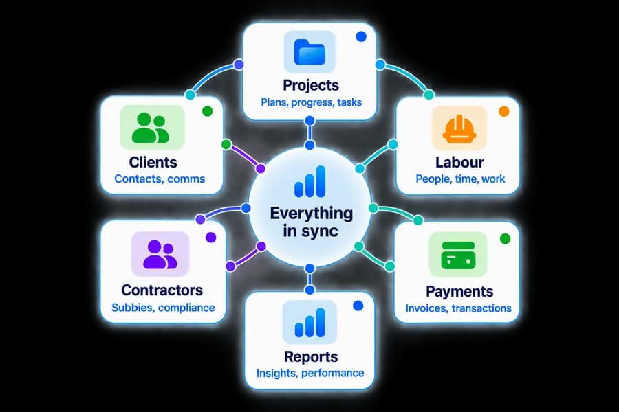 CM360 keeping projects, clients, labour, contractors, payments and reports in sync