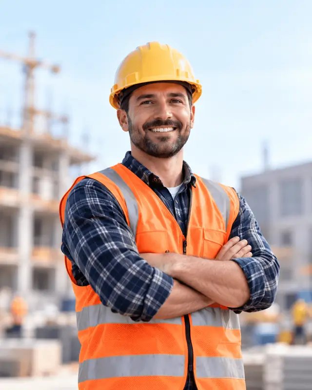Contractor on a construction site ready for work
