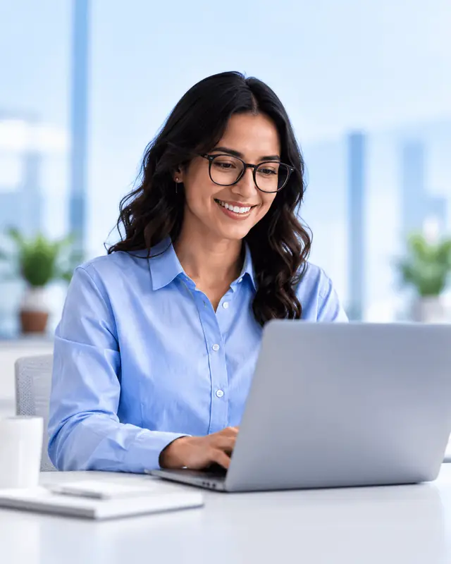Office team member reviewing construction data on a laptop